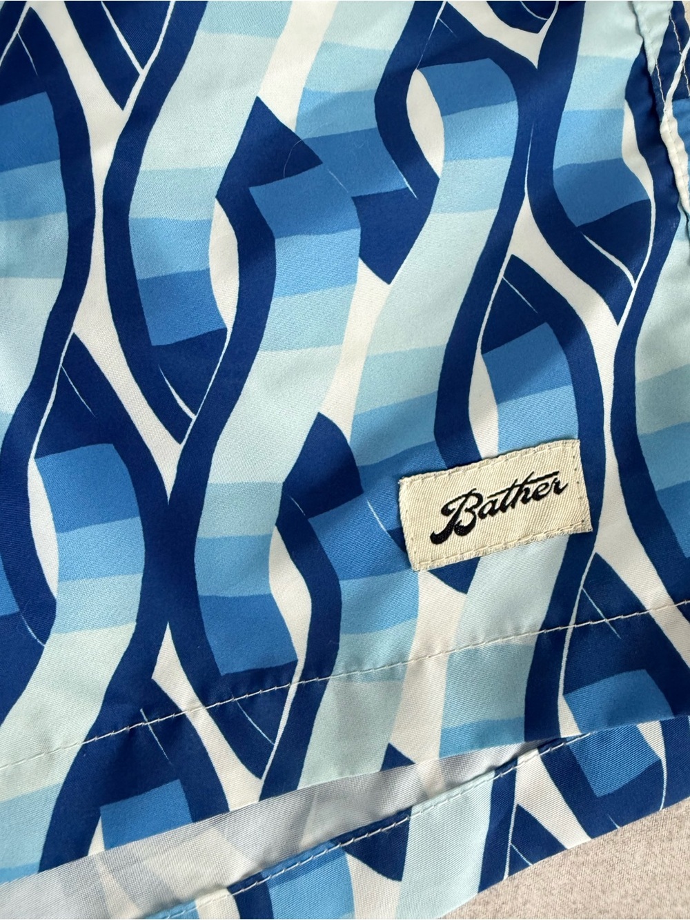 Men's Blue Wave-Pattern Swim Trunks with Drawstring - Picture 2 of 4